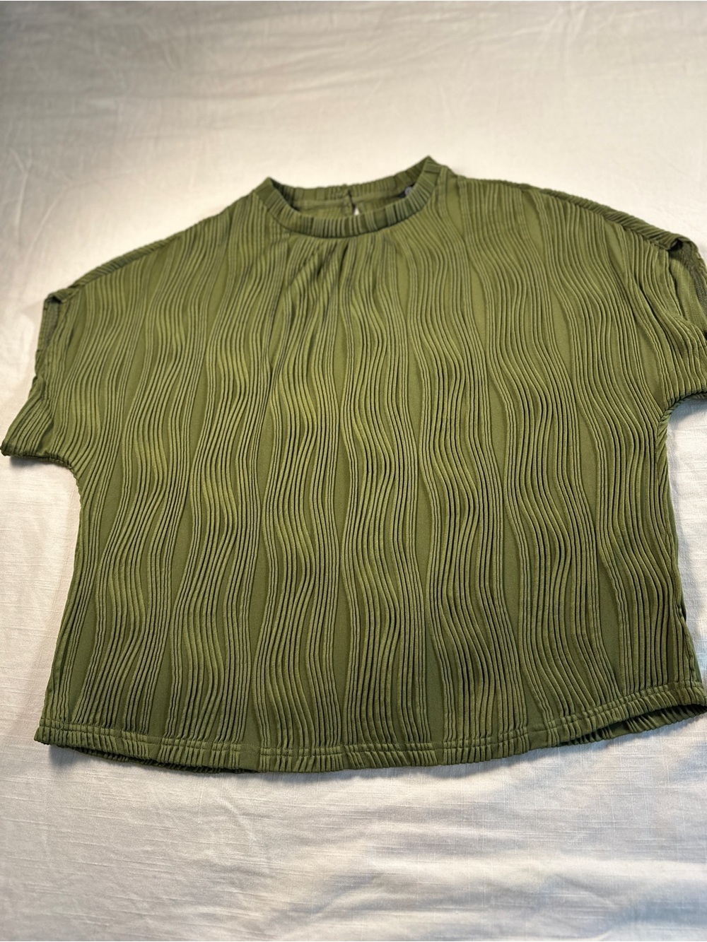 Olive Green Textured Short Sleeve Top